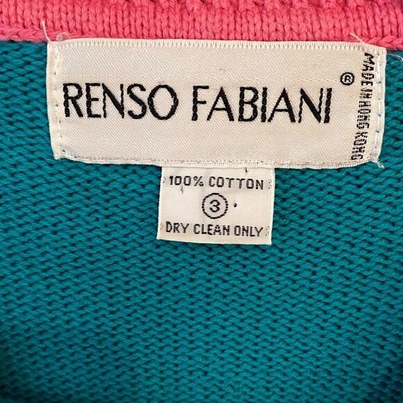 Renso Fabiani 1980’s Vintage Turquoise 2 Sided Fabric Fish Short Sleeve Sweater - Picture 6 of 8